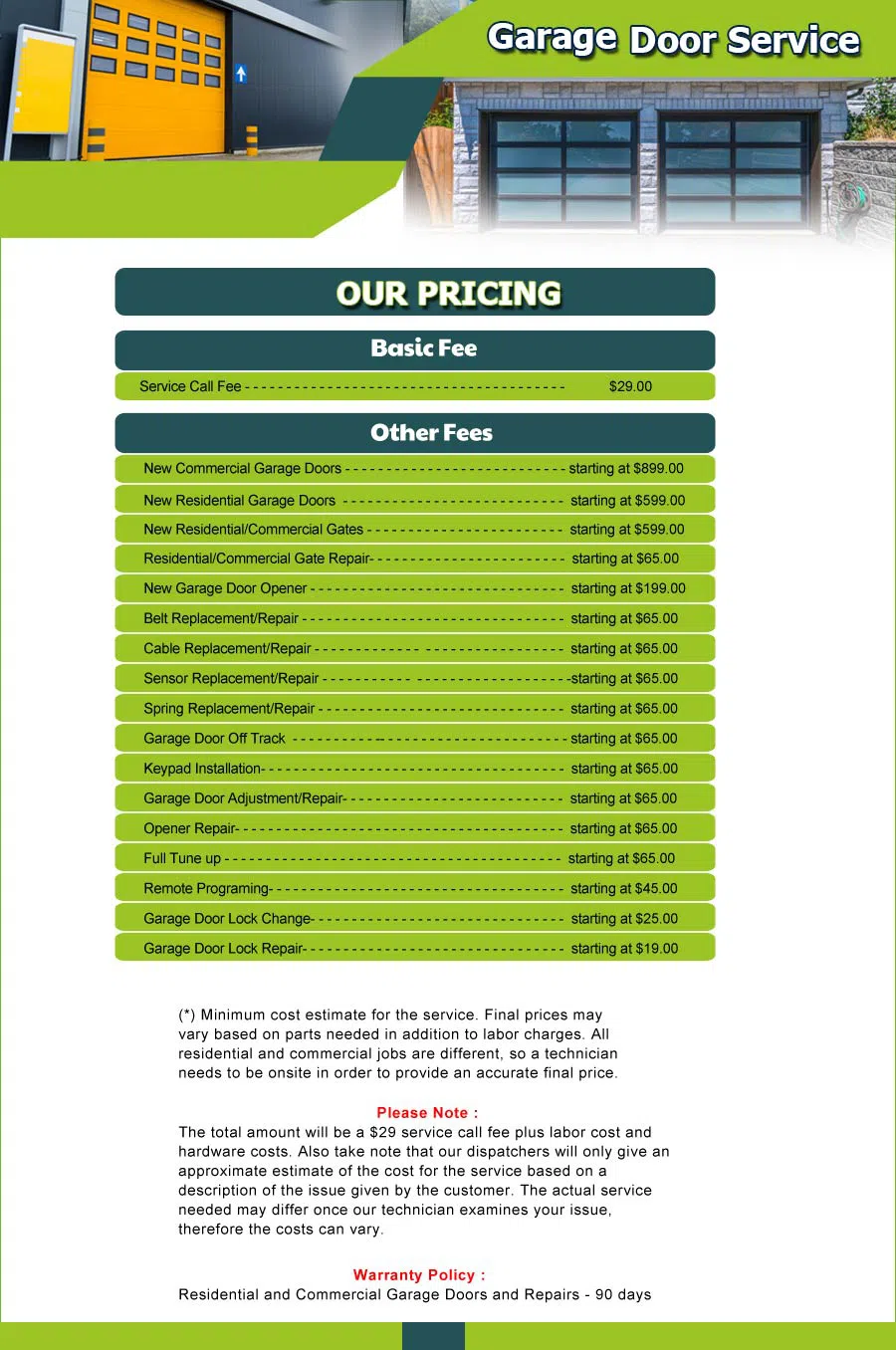 Garage Door 24 Hours Repair Baltimore, MD 410-803-3487 - price-list-01